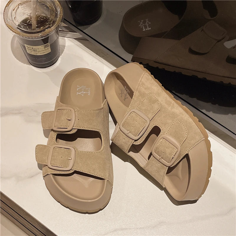 Smile Women Slippers Retro Trend With Buckle Slippers Summer Casual Women Shoes Comfortable Beach Slippers Round-headed Slippers
