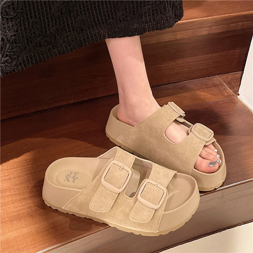 Smile Women Slippers Retro Trend With Buckle Slippers Summer Casual Women Shoes Comfortable Beach Slippers Round-headed Slippers